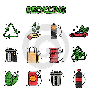 Recycling flat icons set