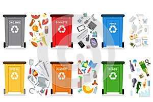 Recycling garbage can trash container separation isolated junk flat design isolated icon vector illustration