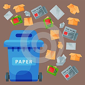 Recycling garbage paper elements trash tires management industry utilize waste can vector illustration. photo