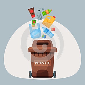 Recycling garbage plastic elements trash tires management industry utilize waste can vector illustration.