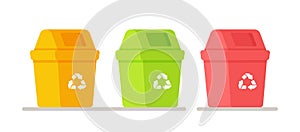 Recycling garbage separation collection and recycling isolated on white background.