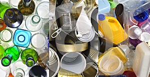 Recycling glass, tin cans and plastic