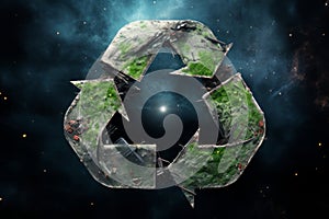 Recycling green symbol against space background. Environmental protection, ecology, recycling concept