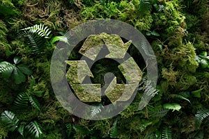 Recycling green symbol, green forest on background, global recycling day