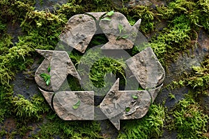 Recycling green symbol, green forest on background, global recycling day