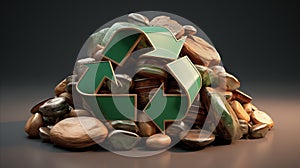 Recycling icon 3d on garbage
