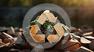 Recycling icon 3d on garbage