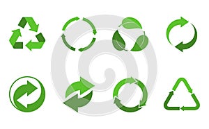 Recycling icons set isolated on white background. Arrow that rotates endlessly recycled concept. Recycle eco symbol