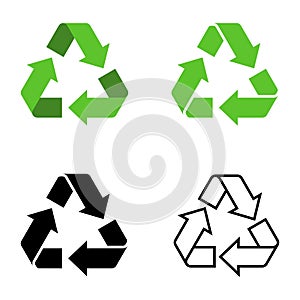 Recycling icons set isolated on white background. Arrow that rotates endlessly recycled concept. Recycle eco symbol