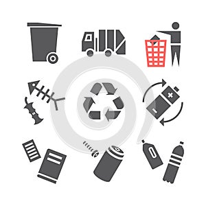 Recycling icons. Waste sorting set. Vector illustration.