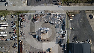Recycling iron on a scrap yard from above