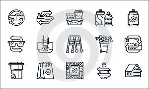 recycling line icons. linear set. quality vector line set such as house, processor, recycle bin, glass bottle, shopping bag,