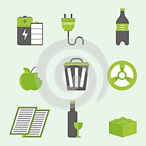 Recycling nature icons waste sorting environment creative protection symbols vector illustration.