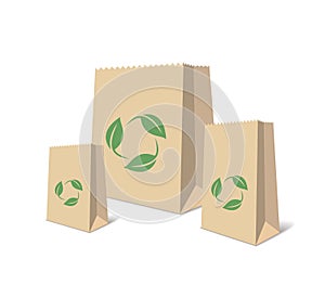 Recycling Paper Bags. Illustration Of Recycled Brown Shopping Paper Bags. Isolated Illustration