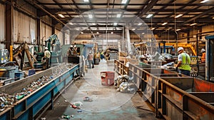 Workers Sorting Materials at Recycling Plant