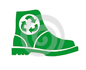 Recycling shoes. Flat vector logo, icon, sign