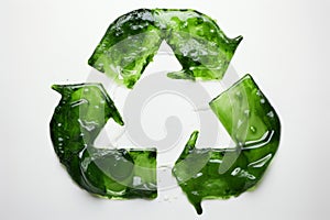 Recycling sign is created from glass. Environmental protection, recycle, ecology, concept
