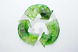 Recycling sign is created from jelly. Environmental protection, recycle, ecology, concept