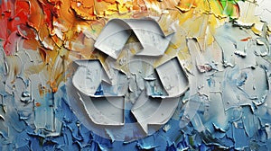 Recycling sign drawn with colorful oil paints.