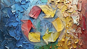 Recycling sign drawn with colorful oil paints.