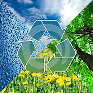 Recycling sign with images of nature - eco concept