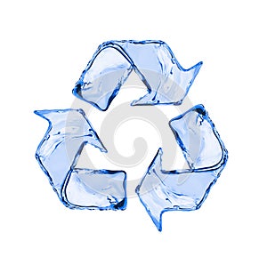 Recycling sign made of water splashes isolated on white