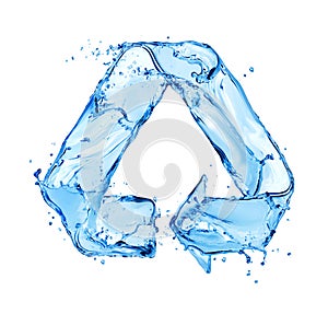 Recycling sign made of water splashes isolated on white background