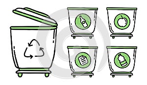 The Recycling sign. Separation of garbage. Co2 concept of climate change. Vector isolated doodle