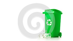 Recycling sorting. Bin container for disposal garbage waste and save environment. Green dustbin for recycle glass can trash