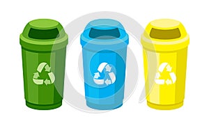 Recycling Street Garbage Bins Designed To Collect Recyclable Materials Such As Paper, Plastic, Metal And Glass