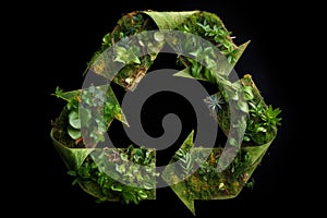 Recycling symbol, dark background. Environmental protection, ecology, recycle concept