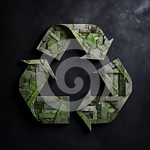 Recycling symbol, dark background. Environmental protection, ecology, recycle concept