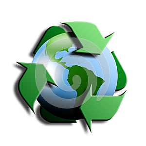 Recycling symbol with earth in the center