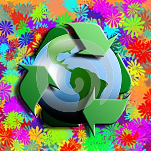 Recycling symbol with earth in the centre