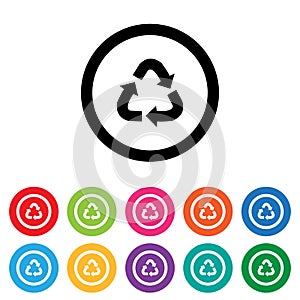 Recycling symbol flat icon set