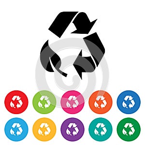 Recycling symbol flat icon set