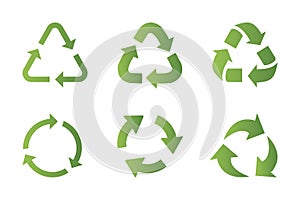 Recycling symbol flat icon set