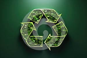 Recycling Symbol with Green Leaves. Generative AI photo