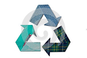 Recycling symbol made of fabric on white background - Concept of ecology