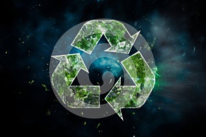 Recycling symbol made of grass against space background. Environmental protection, ecology, recycling concept