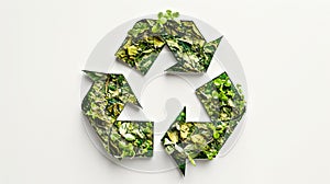 Recycling Symbol Made of Green Leaves