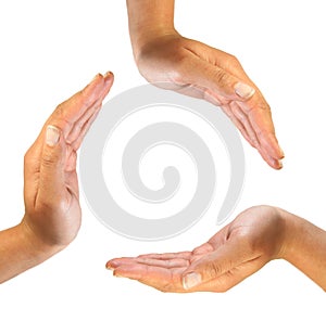 Recycling symbol made by hands