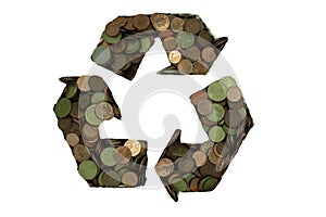 Recycling symbol made out of euro coins