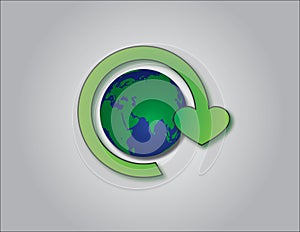 Recycling symbol with planet earth logo in the cen