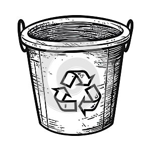 Recycling symbol on plastic container, clean environment