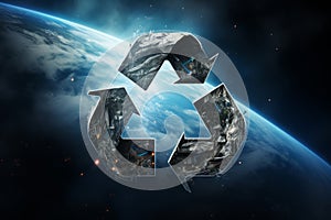 Recycling symbol, space in background. Environmental protection, ecology, recycle concept