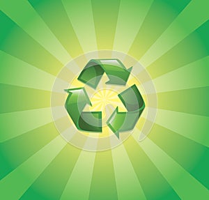 Recycling symbol with sunburst