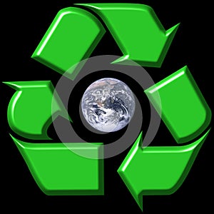 Recycling symbol surrounding e