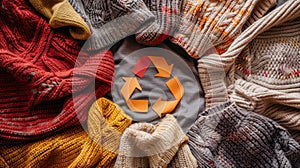 The recycling symbol on sweaters.AI generated image