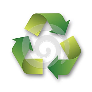 Recycling Symbol - three folded green arrows that form a triangle isolated on white background